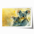 Charming koala wall art print showcasing a vibrant, nature-inspired design, ideal for wildlife enthusiasts and home decor, rolled and ready for framing.