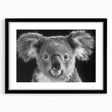 Black-framed wall art featuring a koala design from the 'Animals A Wild Life' collection, showcasing vibrant colors and intricate details, perfect for nature lovers.