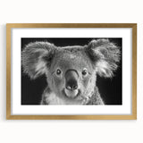 Koala wall art design in a gold frame with matting, showcasing a vibrant depiction of a koala in its natural habitat, ideal for wildlife enthusiasts and home decor.