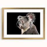 Framed wall art featuring a koala design, set against a gold mat, showcasing a charming wildlife theme perfect for animal lovers and modern decor enthusiasts.