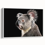 Framed canvas wall art featuring a serene koala design, showcasing a side view with detailed fur textures and vibrant colors, perfect for wildlife enthusiasts.