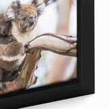 Close-up of a framed wall art piece showcasing a vibrant koala design, emphasizing detailed textures and colors on canvas, perfect for animal lovers and home decor enthusiasts.