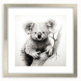 Framed wall art collection featuring a koala design, showcasing a silver mat and sleek frame, ideal for wildlife-themed home decor. Perfect for nature lovers.