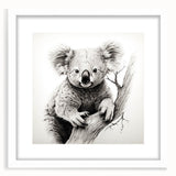 Koala wall art design in an 8-piece collection, framed with a white mat for a clean look, showcasing vibrant colors and detailed illustrations, perfect for animal lovers.