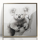 Framed acrylic wall art featuring a detailed koala design, showcasing vibrant colors and a gold frame, perfect for wildlife enthusiasts and home decor.