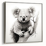 Framed wall art showcasing an elegant koala design in a silver frame, perfect for nature lovers. Ideal for home decor, adding a touch of wildlife charm.