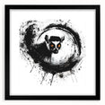 Lemur-themed wall art design displayed in a black frame with a mat, showcasing vibrant colors and intricate details, ideal for wildlife enthusiasts and home decor.