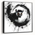 Framed wall art featuring a colorful lemur design on canvas, showcasing vibrant tropical colors and intricate details, ideal for animal lovers' home decor.