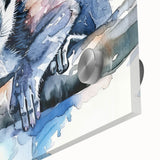 Close-up of a vibrant lemur wall art design on acrylic glass, showcasing intricate details and vivid colors, perfect for animal lovers and home decor enthusiasts.