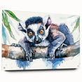 Side view of a vibrant acrylic wall art featuring a stylized lemur design, showcasing intricate details and colors, perfect for animal-themed decor.