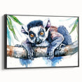 Framed canvas wall art featuring a vibrant lemur design, showcasing intricate details and a black frame, perfect for enhancing modern home decor.