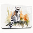 Acrylic wall art featuring a vibrant lemur design from the Animals A Wild Life collection, showcased in a sleek side view with visible mounting pins, perfect for adding a playful touch to any room.