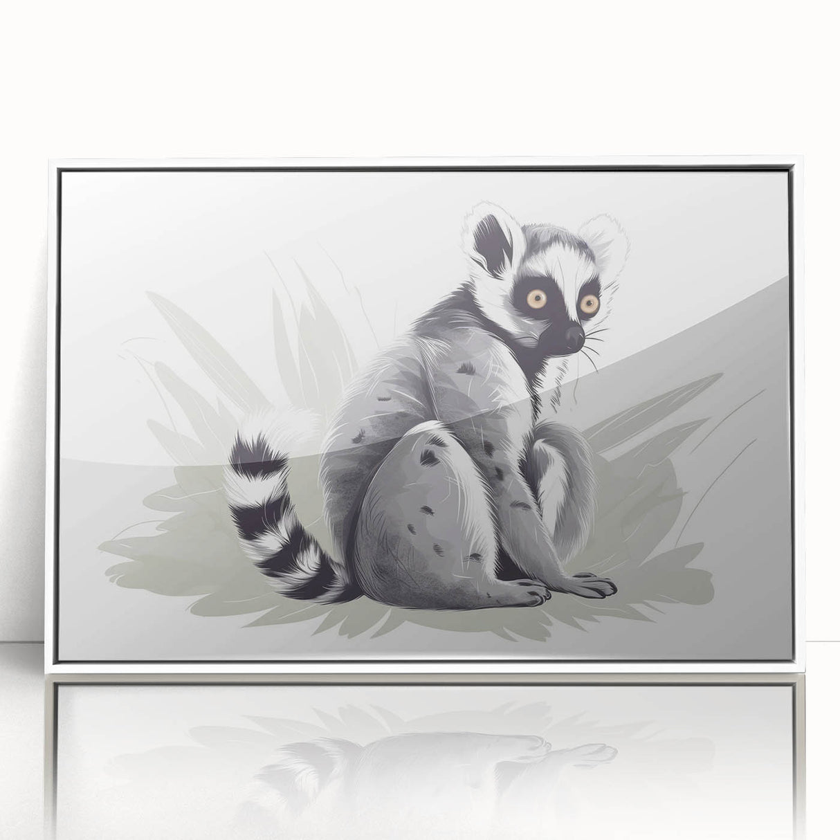 Framed acrylic wall art featuring a vibrant lemur design, showcasing a colorful depiction of wildlife, with a sleek white frame enhancing its modern aesthetic. Perfect for animal lovers and nature-themed decor.