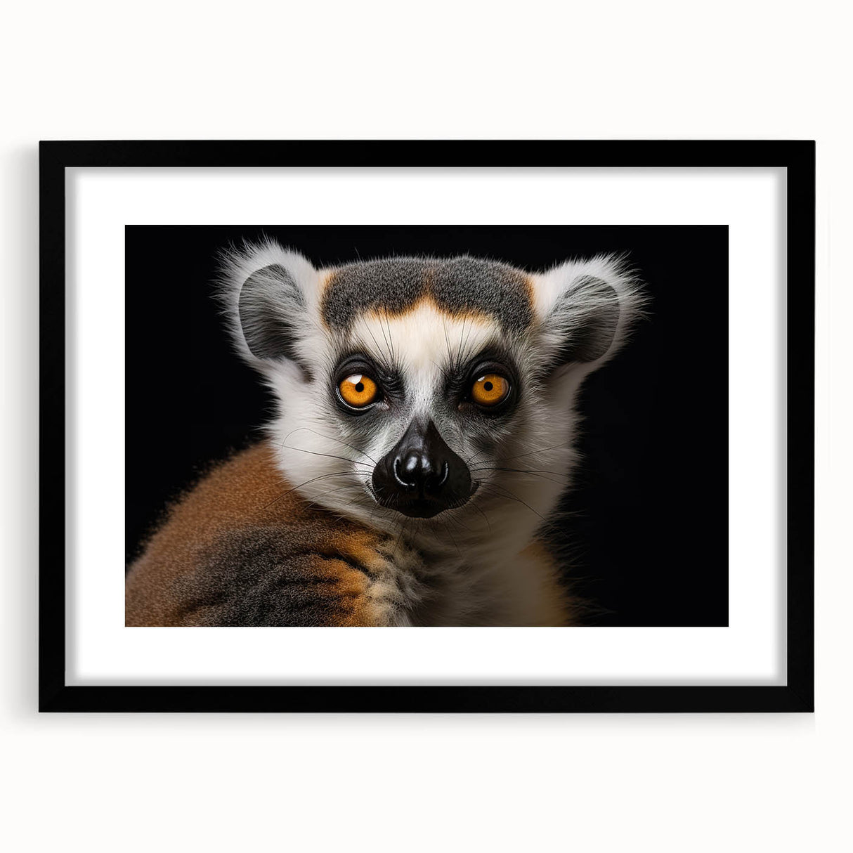 Lemur wall art collection framed in sleek black, showcasing vibrant wildlife design with intricate details, perfect for animal lovers and home decor enthusiasts.