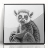 Framed acrylic wall art featuring a vibrant lemur design, showcasing intricate colors and patterns, perfect for animal lovers and modern decor.