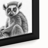 Close-up of a framed wall art piece featuring a vibrant and detailed design of a lemur, showcasing its expressive eyes and fur patterns, ideal for wildlife decor.