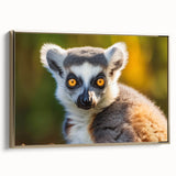 Framed wall art featuring a vibrant lemur design, showcasing intricate details in gold accents and a contemporary style, perfect for animal lovers' decor.