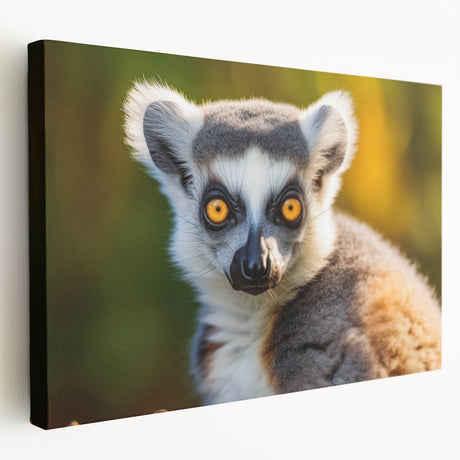 Side view of a stretched canvas featuring a vibrant lemur design in a wild life wall art collection, showcasing bold colors and intricate details, perfect for adding a playful touch to home decor.