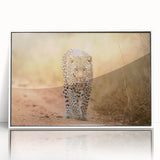 Framed wall art featuring a striking leopard design, showcasing intricate details and vibrant colors, set against a sleek white background, perfect for wildlife enthusiasts.