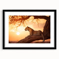 Leopard-themed wall art design featuring a striking black frame and mat, showcasing intricate details of the animal's fur and vibrant colors, perfect for home decor.