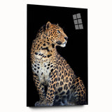 Acrylic wall art featuring a striking leopard design in vibrant colors, showcased in a side view without pins, perfect for wildlife-themed decor.