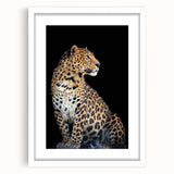 Framed wall art showcasing a stunning leopard design, set against a white mat, perfect for animal lovers and modern decor enthusiasts. Ideal for adding a touch of wildlife elegance to any room.