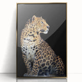 Framed wall art featuring a striking leopard design in gold acrylic, showcasing intricate details and vibrant colors, perfect for animal lovers and decor enthusiasts.
