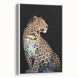 Framed canvas wall art showcasing a striking leopard design in a modern white frame, perfect for animal lovers and wildlife decor enthusiasts. Ideal for vibrant home or office spaces.