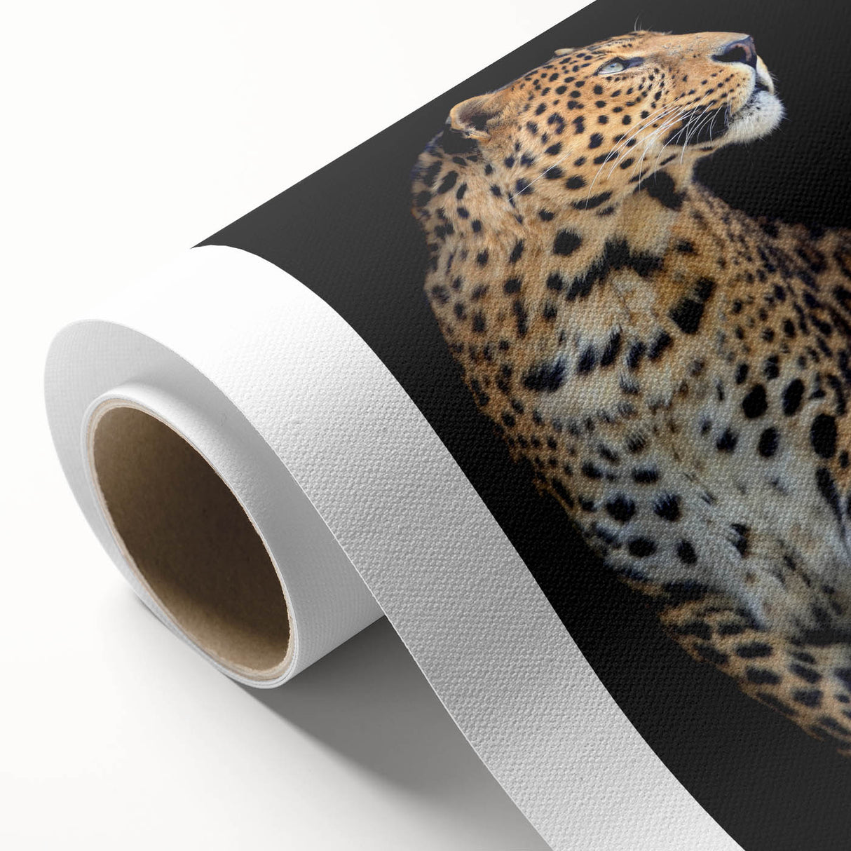 Vibrant rolled canvas featuring a striking leopard design from the Wild Life collection, showcasing intricate details and rich colors, perfect for enhancing any wall decor.