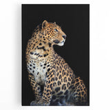 Stretched canvas wall art featuring a striking leopard design, showcasing vibrant colors and intricate details, perfect for adding a touch of wildlife elegance to any room.
