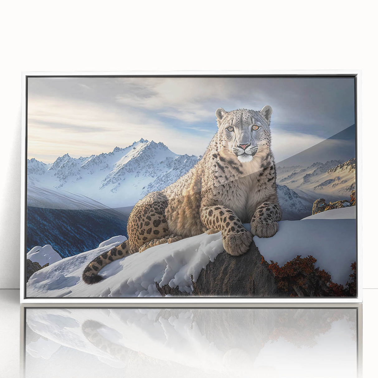 Framed wall art featuring a striking leopard design in vibrant colors, showcasing the beauty of wildlife. The acrylic frame enhances the artwork, making it a captivating decor piece perfect for animal lovers. Ideal for adding a touch of nature to any interior space.