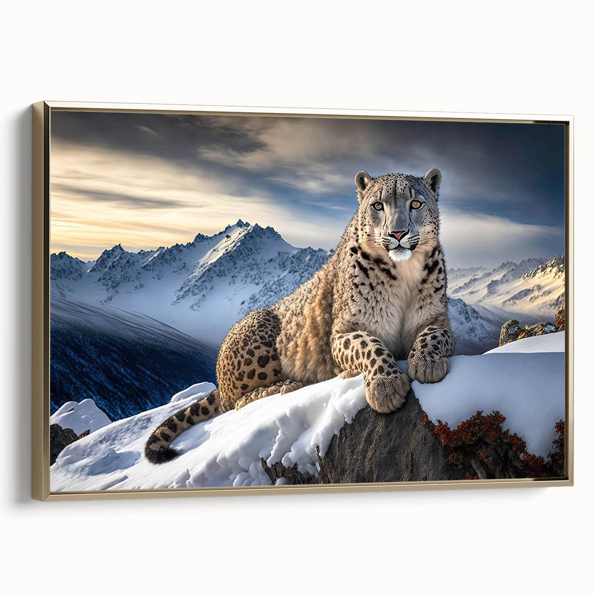 Framed canvas wall art featuring a striking leopard design in gold tones, showcasing intricate details and vibrant colors, ideal for wildlife enthusiasts.