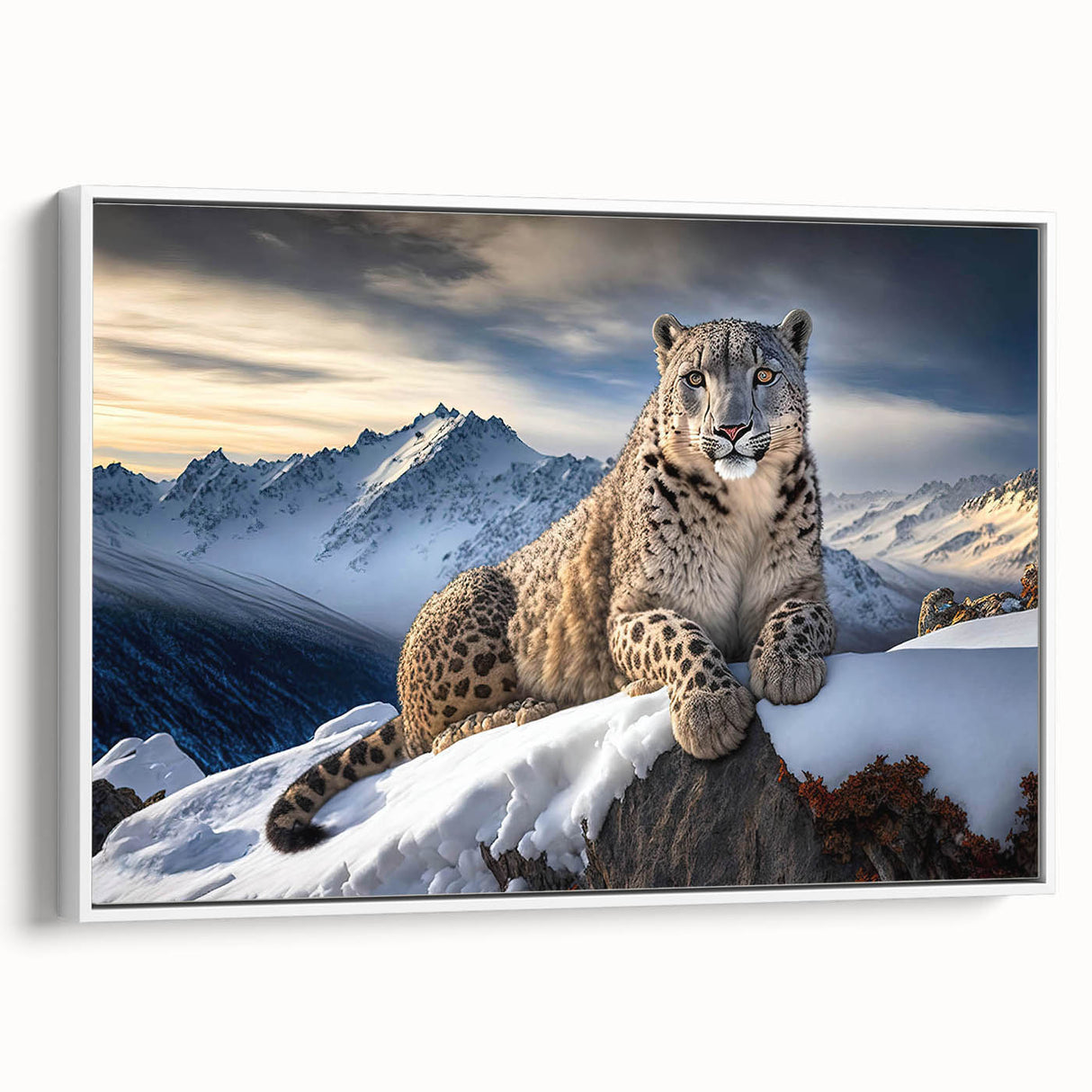 Framed canvas wall art showcasing a striking leopard design in vibrant colors, set against a white background, perfect for adding a wild touch to home decor.