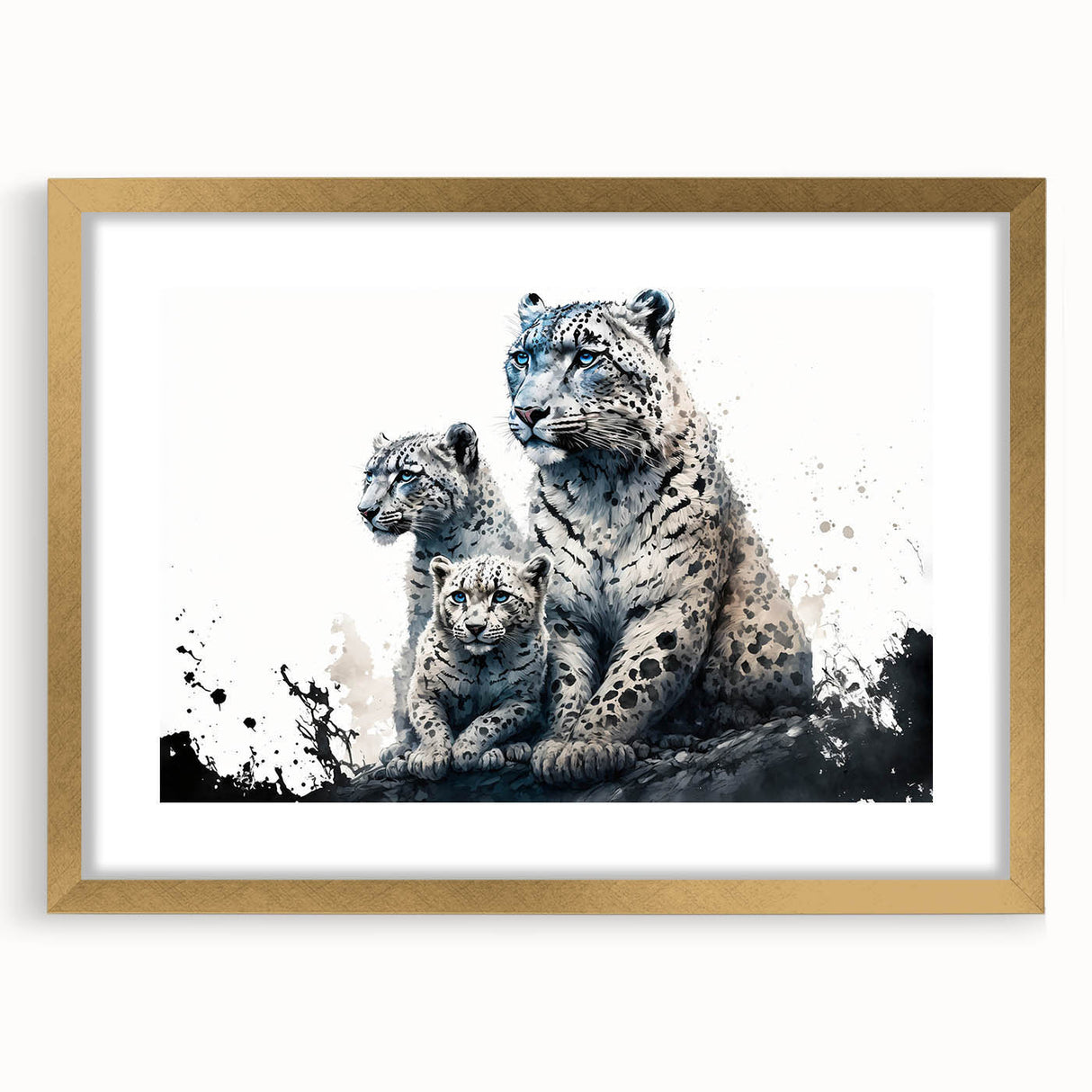 Framed wall art featuring a striking leopard design in gold accents, set against a natural backdrop, ideal for animal lovers and home decor enthusiasts.