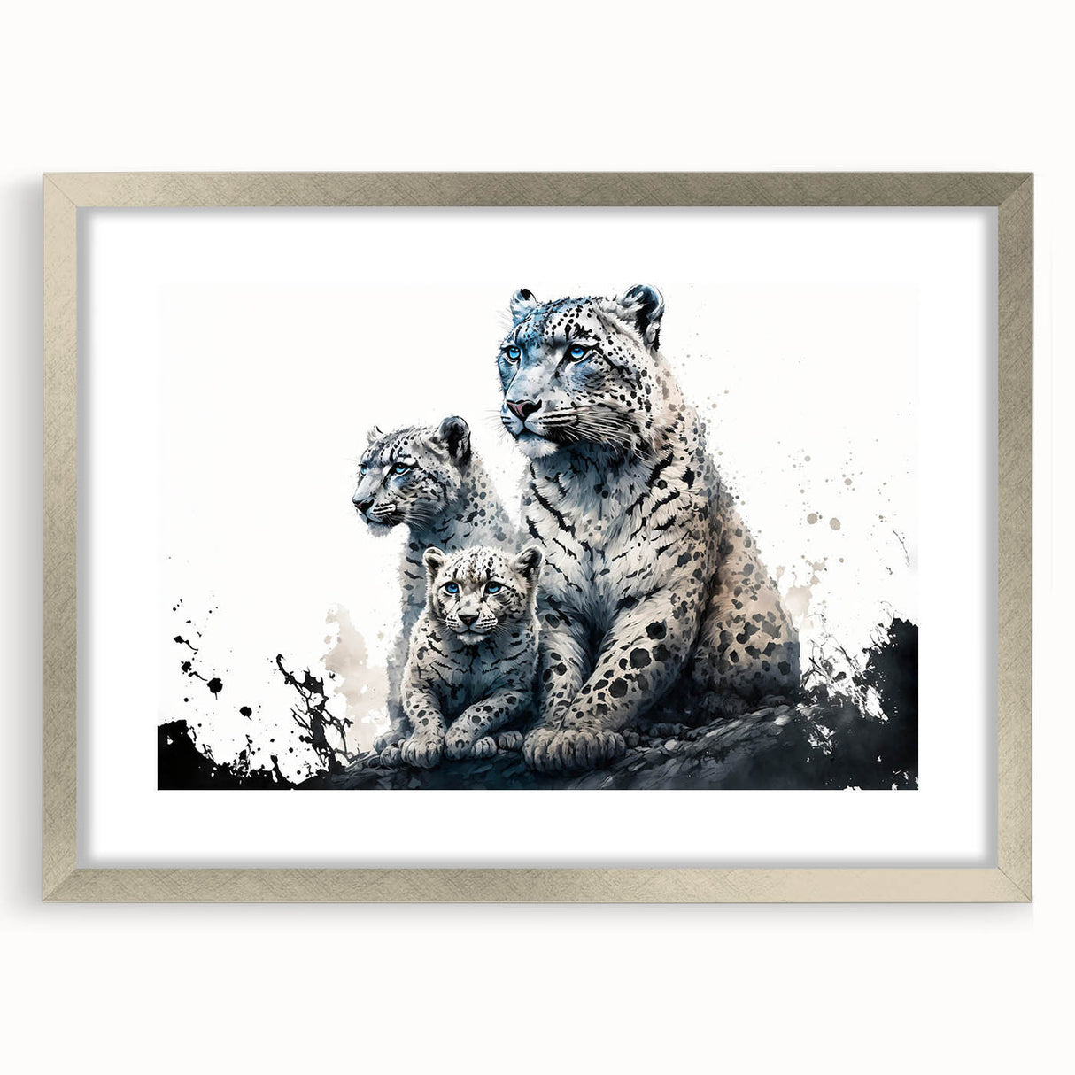 Framed wall art featuring a striking leopard design in a silver frame with a mat, perfect for adding a touch of wildlife elegance to home decor.