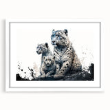 Leopard-themed wall art collection framed in white, showcasing vivid colors and intricate details, perfect for nature lovers and home decor enthusiasts.