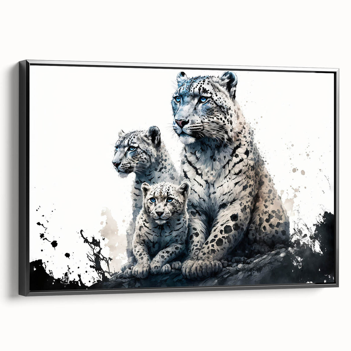 Framed canvas wall art showcasing a striking leopard design in black and white, perfect for wildlife enthusiasts and modern decor, set against a neutral background.