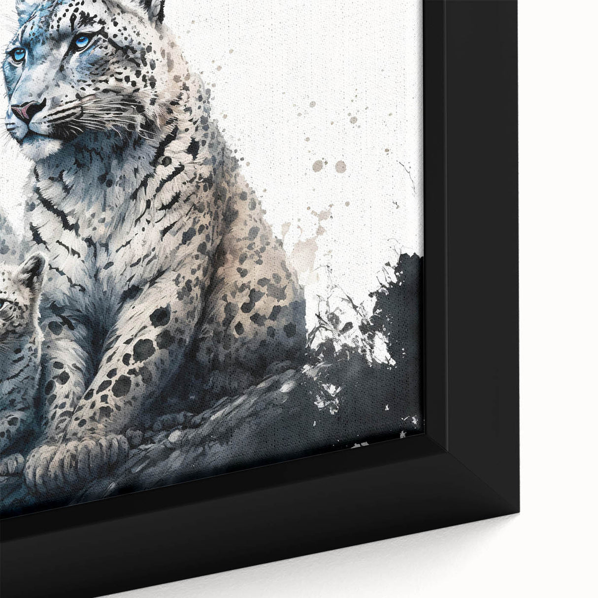 Close-up of a vibrant framed canvas wall art featuring a striking leopard design, showcasing intricate details in the fur and piercing eyes, perfect for animal lovers and home decor.