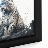 Close-up of a vibrant framed canvas wall art featuring a striking leopard design, showcasing intricate details in the fur and piercing eyes, perfect for animal lovers and home decor.