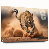 Close-up of a leopard-themed wall art piece showcasing a vibrant acrylic glass design, featuring detailed textures and colors, ideal for wildlife decor enthusiasts.