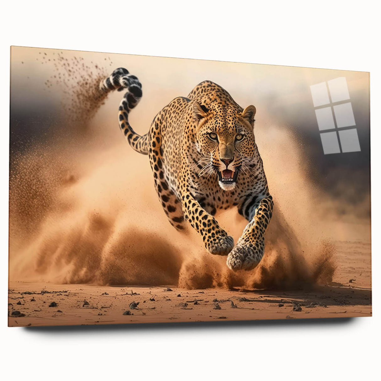 Acrylic wall art featuring a striking side view of a leopard design, showcasing vibrant colors and intricate details, perfect for wildlife enthusiasts and home decor.