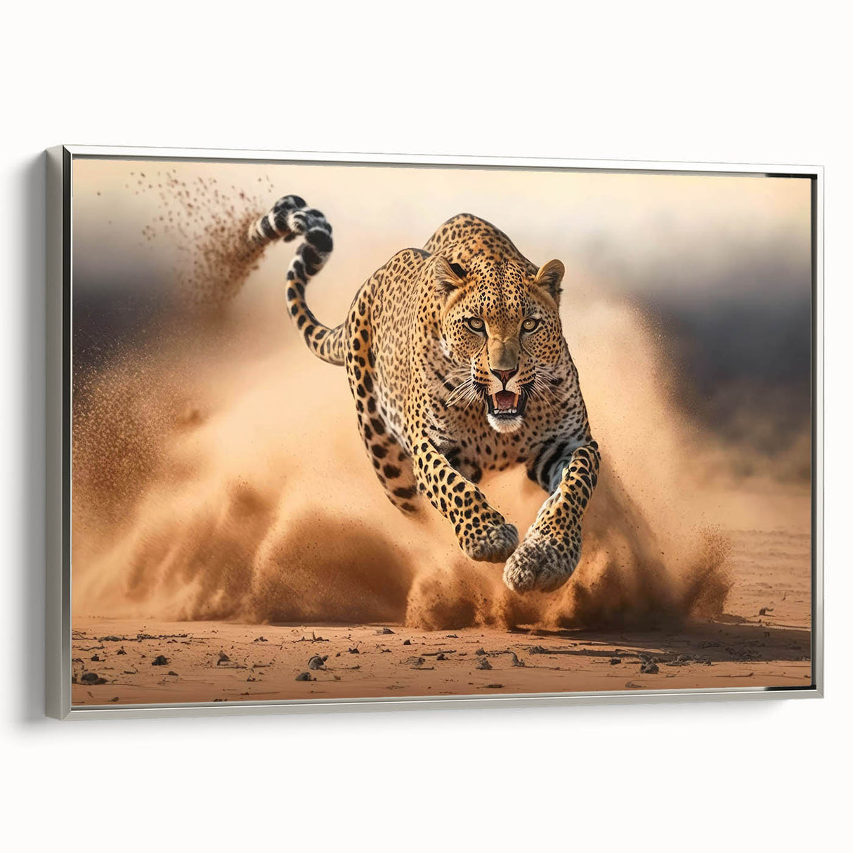 Framed canvas wall art featuring a striking leopard design in vibrant colors, showcasing intricate details and textures, perfect for wildlife enthusiasts and home decor.