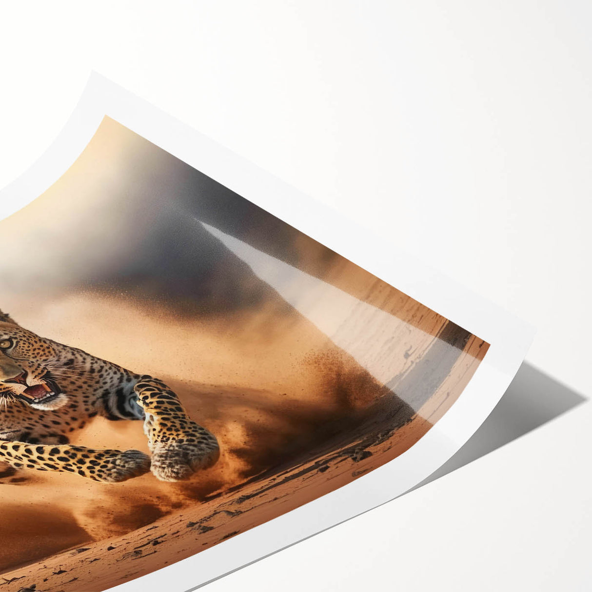 Leopard wall art print showcasing a vibrant, intricate design with rich colors, rolled for easy framing and display, perfect for wildlife enthusiasts.