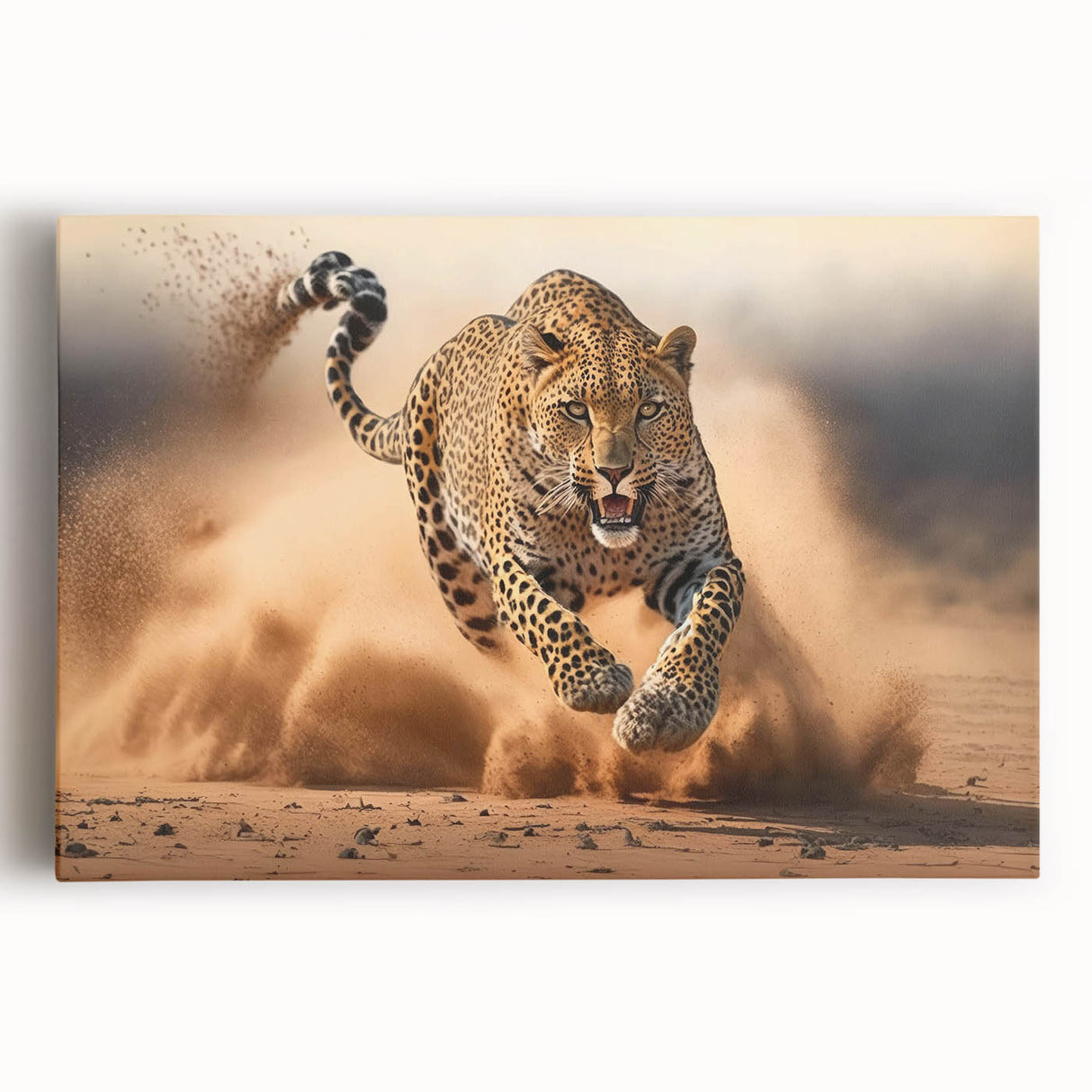 Vibrant leopard wall art canvas print showcasing a striking front view of the animal, perfect for wildlife enthusiasts and home decor. Ideal for adding a touch of nature-inspired elegance to any room.