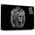 Side view of a lion-themed acrylic wall art piece, showcasing vibrant colors and intricate design details, mounted with stylish pins for easy display.