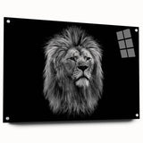 Side view of a lion-themed acrylic wall art piece, showcasing vibrant colors and intricate design details, mounted with stylish pins for easy display.