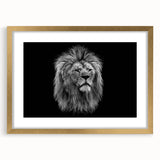 Elegant wall art featuring a majestic lion design in a gold frame with a mat, showcasing intricate details and vibrant colors, perfect for wildlife enthusiasts.