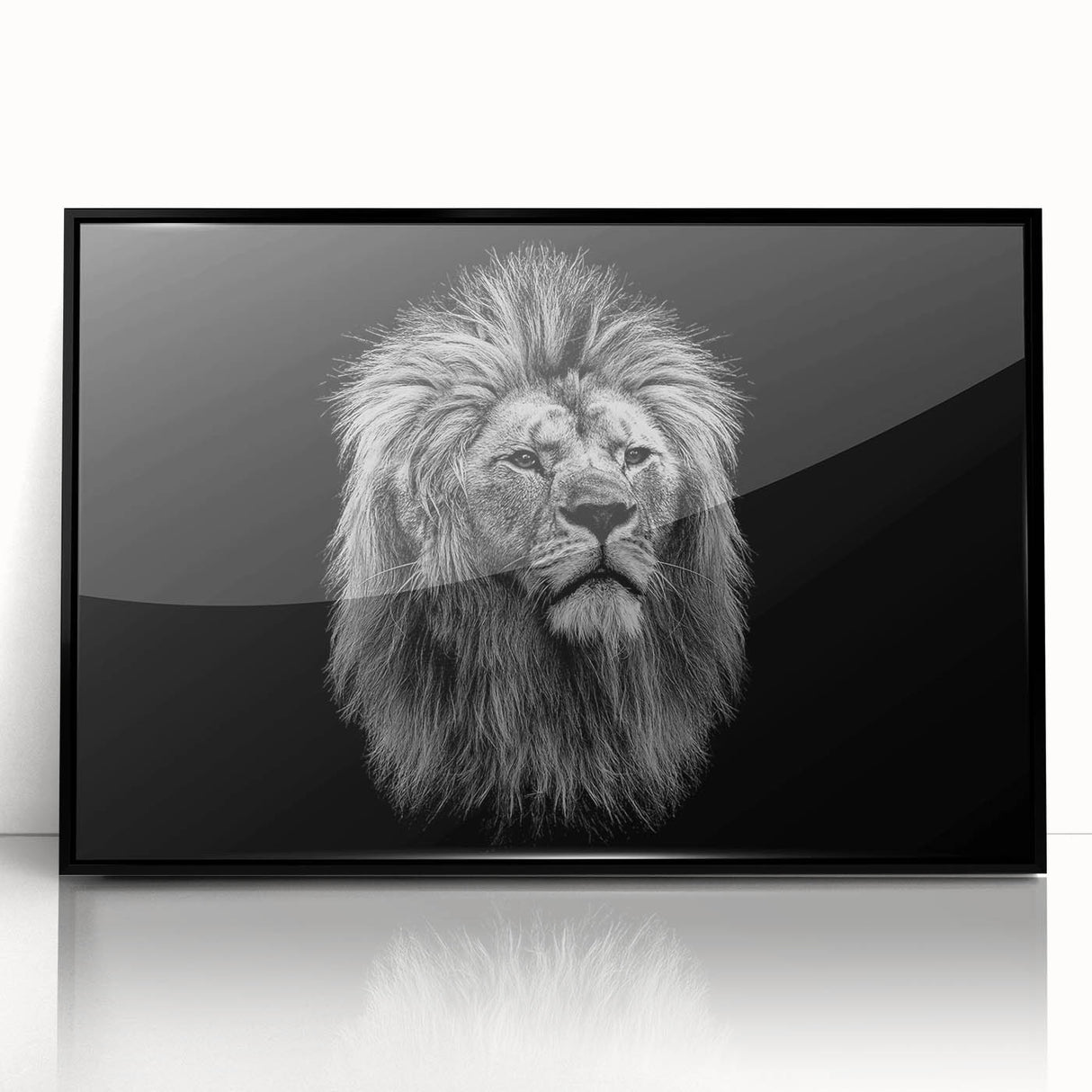 Framed wall art featuring a striking lion design in black acrylic, highlighting the majestic animal's features against a minimalist background, perfect for wildlife enthusiasts.