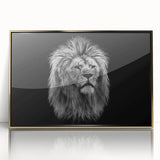 Framed wall art featuring a majestic lion design with a gold-acrylic finish, showcasing intricate details that enhance any wildlife-themed decor. Ideal for animal lovers and modern home aesthetics.