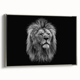 Framed wall art featuring a majestic silver lion design on a textured canvas, ideal for enhancing modern home decor with wildlife-inspired elegance.